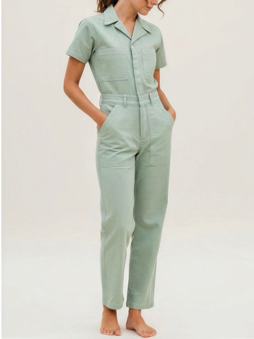 BIG BUD PRESS Short Sleeve Jumpsuit, Sage Green, 2XL